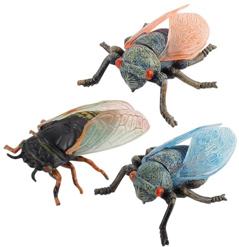 Otbushit 3 Stück realistische Mini-Tierfiguren, Zikade-Modell, Lernspielzeug, Wissenschaftsprojekt, Kuchendekoration für Kinder und Kleinkinder