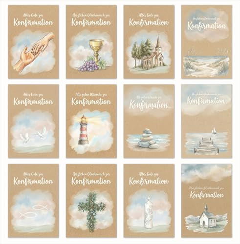 Edition Seidel Set 12 Glückwunschkarten zur Konfirmation mit Umschlag. Konfirmationskarten Grusskarten Karten Kirche Spruch Sprüche für Kinder Jugendliche (SW026)