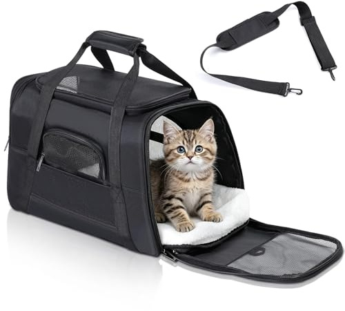 Romon Trasportino per Cani Gatti, Trasportino Gatto Portabile e Pieghevole Cane Cani Trasportino Morbido Traspirante Cane Taglia Piccola Borsa Trasportino Con Tracolla e Imbottito, Nero 17.3x11x9.8 in