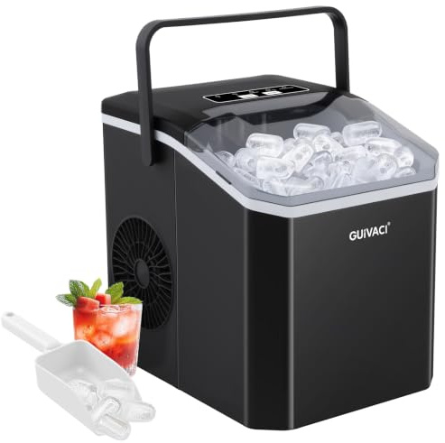 Macchina per cubetti di ghiaccio autopulente, 9 cubetti in 6 minuti, 12 kg/24h, 2 misure, portatile, con manico, per cucina, ufficio, bar e feste