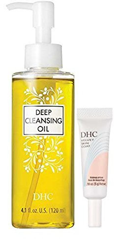 DHC Must Haves, Deep Cleansing Oil Medium, Velvet Skin Coat Mini, Facial Cleansing Oil, Makeup Primer, Fragrance and Colorant Free, Ideal for All Skin Types, 4.1 oz. and 0.18 oz.