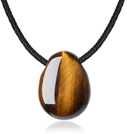 COAI Unisex Glückskette aus Tigerauge Wassertropfen Anhänger Lederkette