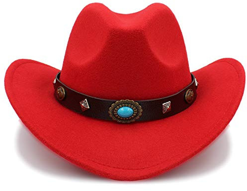 Damen-Hüte, Western-Cowboy-Hut für Männer und Frauen, große Krempe, solide, Jazz-Hüte, Größe 56–58 cm (Farbe: Rot, Größe: 56–58 cm)