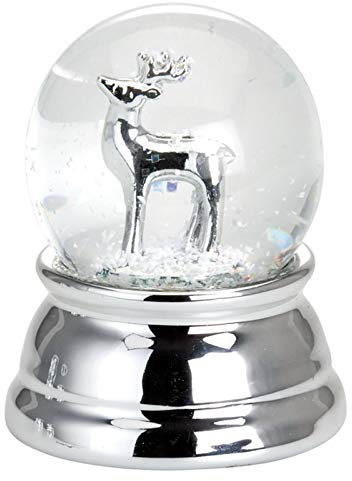 Kleine versilberte Mini Glas Schnee-Kugel mit Rentier Ø 4.5 cm - Chrismas Deko Schüttelkugel - Traumkugel für Winter & Weihnachten