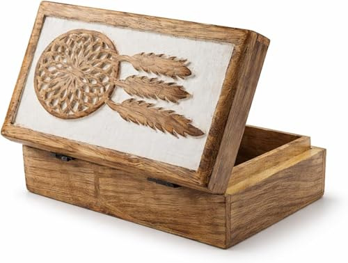 Tolles Geburtstagsgeschenkideen handgefertigt dekorativer hölzerner Traumfänger Schmuckkasten Schmuck Veranstalter Anwaltskasten Schatzkasten Schmucksethalter Aufbewahrungsbox Geschenke (White)