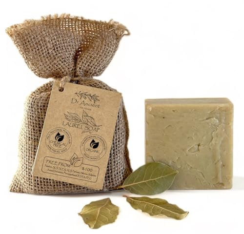 Dr.Ancient Jabón de Alepo con Aceite de Laurel%40 y Aceite de Oliva%60 Orgánico, Natural, Vegano, Tradicional, Hecho a Mano, Antibacterial, Psoriasis, Reduce la Resequedad 140 g (Paquete de 1)