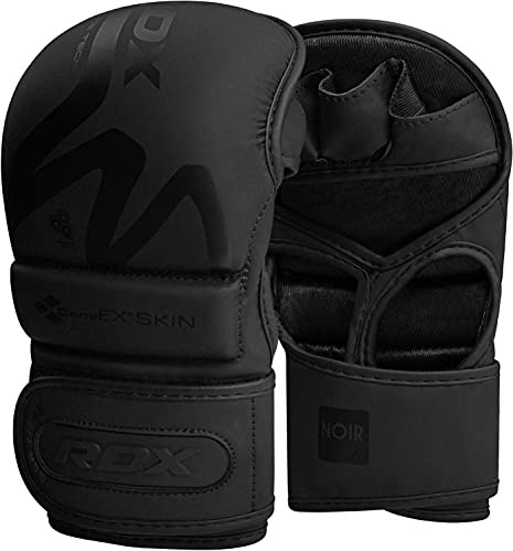 RDX MMA Gants d'entraînement, Convex Skin Cuir, Mitaines pour Grappling Boxe Sparring, Ventilé Ouvert Paume, Protection Poignet Main, Kickboxing Muay Thaï Arts Martiaux Cage Combat Gloves, Homme Femme