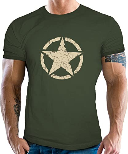 Gasoline Bandit T-Shirt Classique pour Fan de l'armée américaine Motif étoilé rétro, Olive, L