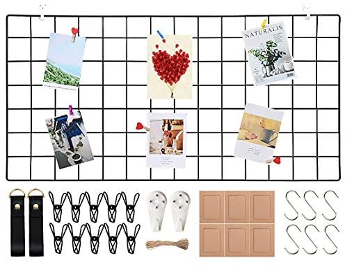 Symeton Wandgitter Schwarz（40x80cm），Wanddekor, Aesthetic Deko,Multifunktionale Gitterwand, DIY Eisen Gitter der Fotowand Dekoration .Deko zum Anbringen von Fotos, Postkarten, Notizen usw