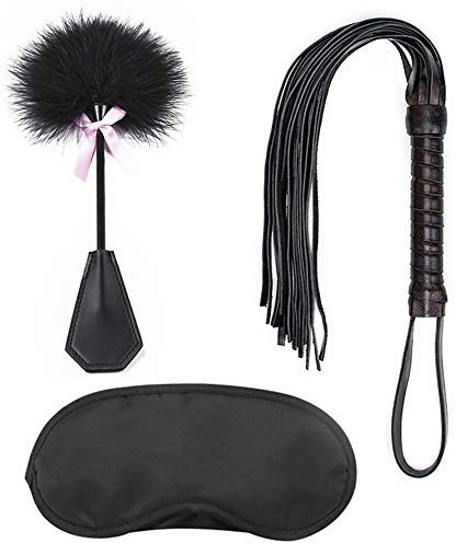 BDSMAGE SM Leder Peitsche,Federkitzler Paddel und Augenmaske,Sex Spielzeug für Paare BDSM Bondage Set Augenbinde Flogger Fetisch Fesseln Sexspielzeug Extrem 3 Stück