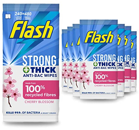 Flash Antibacterial Strong & Thick Cleaning Wipes, 60 Large Wipes Blossom & Breeze