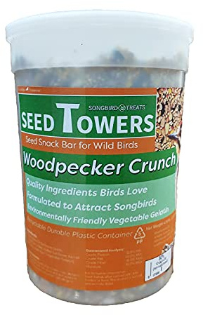 Wildlife Sciences Songbird Treats Seed Towers| 4-5 lb Large Seed Log Towers for Wild Birds (Woodpecker Crunch)