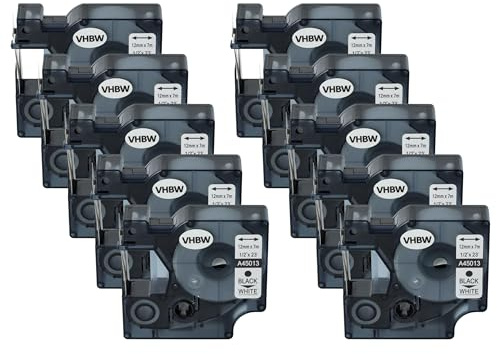 vhbw 10x Schriftband-Kassette Ersatz für Dymo S0720530 | D1 für Etiketten-Drucker 7m x 12mm Schwarz auf Weiß