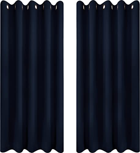 Utopia Bedding Blackout Curtains Grommet Thermal 2 Panels Drapes [Navy, 66 x 72 Inches] Sound Insulated Curtain for Bedroom and Living Room