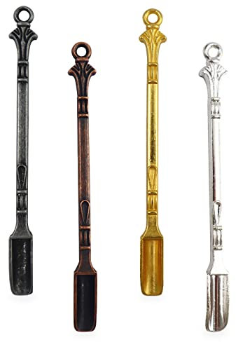 Cuchara de rapé de 4 colores, mini cuchara medicinal con colgantes, lazo para collar, pala de polvo de rapé de metal para viales (4 colores)