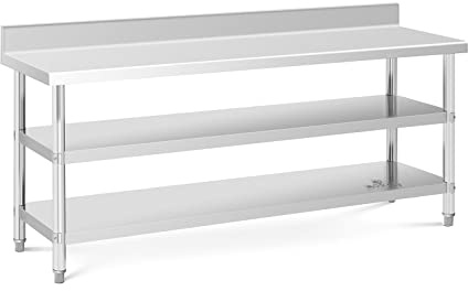 Royal Catering RCAT-200/60-SPS3SH Edelstahltisch mit Aufkantung 200 x 60 x 16.5 cm 500 kg 2 Ablagen Edelstahl-Arbeitstisch