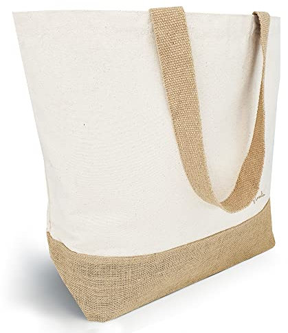 Loxato Jutebeutel - Shopper Damen Groß Stoff 400g/m2 - Strandtasche - Jutetasche Shopper - Einkaufstasche - Badetasche XXL - B56 x H43 x T18 cm