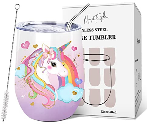 NymphFable 350ml Licorne Mug Isotherme de Voyage, Tasse à Café Double Paroi avec Paille et Couvercle