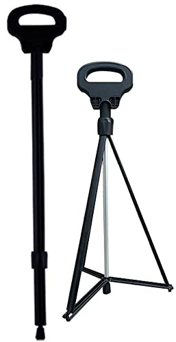 ZJIEX Faltbar Gehstock Mit Sitz, Leicht Spazierstock Wanderstock, Tragbare Krücke Gehhilfe 3 Beine, Belastbar Bis 150 Kg, Mit Reisetasche (Color : Black)