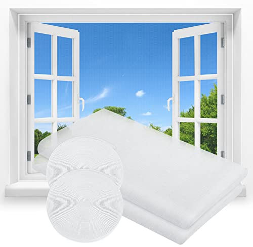 flintronic Zanzariera per Finestra, 2 Pezzi 1,5 m x 2,0 m/DIY Dimensioni Anti Zanzare Insetti Tende a Zanzariera per Finestre, con 4 Rotoli di Nastri Autoadesivi per Anti Zanzare Insetti,Bianco