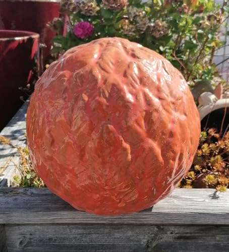 Generisch B-Ware !! Kugel mit Struktur ø ca. 22 cm aus frostfesten Steinzeug - orange glänzend glasiert Deko Garten