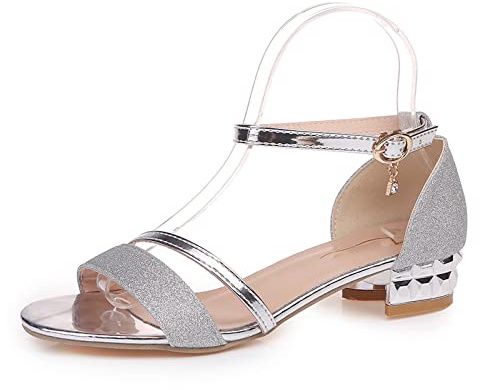 OALEEN Sandale Nu-Pied Femme Eté Petit Talon Carré Paillette