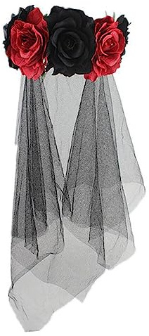 LICHENGTAI Halloween Tag der Toten für Haarreif Damen Mexikanisches Rose Stirnband mit Schleier, Schwarz Halloween Schleier Schleier Haarschmuck Stirnband für Festival Karneval Halloween Party