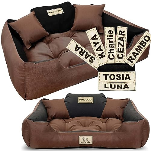 EDANTI Lit pour chien Coussin pour chien Lit pour chat Personnalisé Canapé pour chien avec nom L - XL pour grands, moyens et petits chiens (Marron, 145x115 cm)