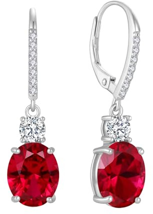 FJ Ohrringe Hängend Oval 925 Sterling Silber Geburtsstein Ohrringe Schmuck Geschenke für Damen Frauen Mutter Freundin Mama