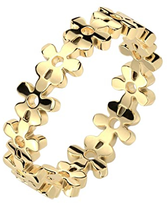 beyoutifulthings® Damen-Ring verbundene Blume-n Gold Chirurgenstahl 4,9-mm breit Band-Ring Eternity-ring glänzend poliert 54 (17,2)