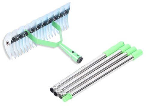 1.7m Thatch Rake,Lawn Dethatcher,Lawn Thatching Rake with Ergonomic Handle Alloy Steel Garden Rake Adjustable Dethatcher Rake for Removing Dead Grass and Clippings,Loosening Soil