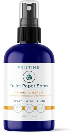 PRISTINE Toilet Paper Spray - As Seen on Shark Tank, More Natural Personal Cleansing Wipes & Flushable Wet Wipes Alternative, Spray Toilet Paper to Create Flushable Wipe, Tropical Mango, 4 fl oz