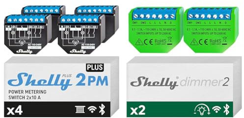 Shelly Plus 2PM | Wlan & Bluetooth 2 Kanäle Smart-Relais-Schalter & Dimmer 2 | Intelligenter Wlan Dimmer | Kein Neutralleiter nötig