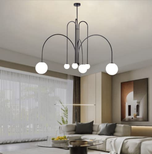 SSNCcNC Candelabro Moderno 6 luces Comedor Lámpara de techo nórdico Vidrio metal Lámpara colgante Altura ajustable G9 * 6 Lámpara de techo por comedor sala cocina Cuarto,Negro