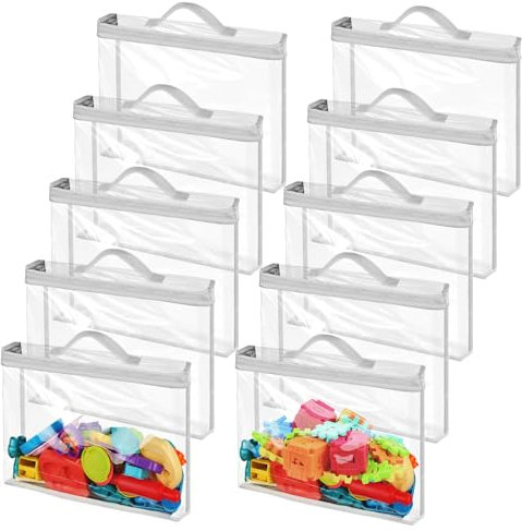 Kigift 10 Pcs Large PVC Toy Storage Bags With Zipper, 33 x 31 x 8cm Waterproof & Reusable Toy Storage Organiser