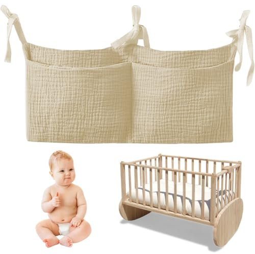 KOLZEMV Borsa Appendere per Lettino, Organizer per Cameretta dei Bambini, 2 Tasche, Tasche Portaoggetti Letto, Portaoggetti Tasca da Appendere per Letto Usato per Riporre Vestiti Pannolini Giocattoli