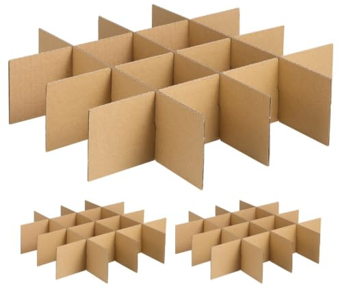 VILLCASE 3 Sets Cardboard Box Dividers, Glass Packing Inserts for Moving, 27 Cells Dividers for Packing Glasses, Mugs, and Ornaments (18pcs Strips, 33.5 x 33.5 x 8cm)