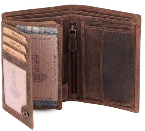 Benthill Herren Echt Leder Geldbörse - Geldbeutel mit RFID-Schutz - Slim Portemonnaie für Männer - Echtem Vintage Leder, Farbe:Dark Brown (H)