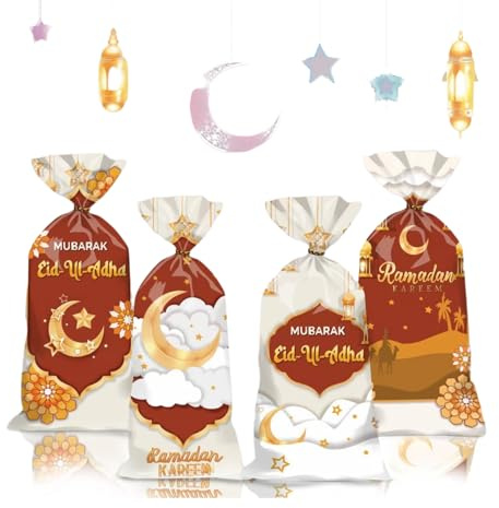 Eid Mubarak Tüten – Hochwertige Ramadan Plätzchentüten, Perfekt für Süßigkeiten, Geschenkverpackung und Advent, Eid Mubarak Cellophanebeutel