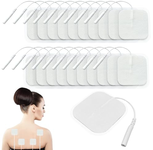 Baxcdyswe 20 Stück Electrode Pads, 50 x 50 mm Reusable Self-Adhesive Electrode Pads, Electrode Pads for Muscle Stimulation - mit 2 mm Steckanschluss for TENS Devices and EMS Trainers