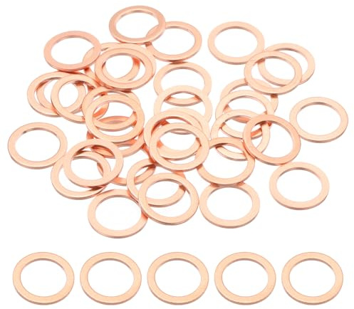 PATIKIL 35Pz Rondelle Rame M10, Rondelle Piatte in Rame M10x14x1mm Kit Rondella Tenuta Assortimento Metallo, Tappo di Scarico olio Anello di Guarnizione per Autoveicoli, Viti e Bulloni