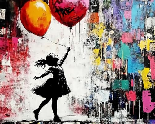 WANMIU Paint by NumbersGirl with Balloons Kits for Adults Kids Beginners 40 x 50 cm Adults with Paintbrushes DIY Painting for Home Decoration Without Frame