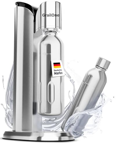 GrailOne Wassersprudler Edelstahl [inkl 2 Steel Flaschen ] – soda stream kohlensäure Maker–Sprudelwasser Maschine – Wasser Sprudler für Sodastream CO2 Zylinder für my soda streaming und streamautomat