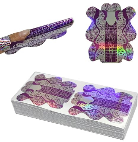 BeautyLeader 100PCS Acrylic Nail Forms,Nail Extension Tips Purple Color Nail Art Sticker, Nail Forms Guide Stickers Nail Art Equipment for Salon