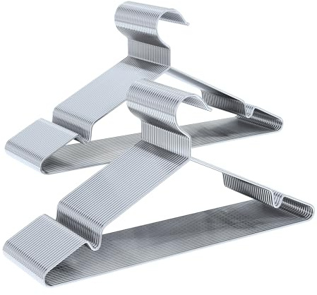 ABHENG 50 Stück Kleiderbügel aus Edelstahl, platzsparend Metall Kleiderstange, rostbeständig, für Shirts, Hemden, Kleider, Tops, 42B x 21H cm,Silber,AIY0350S