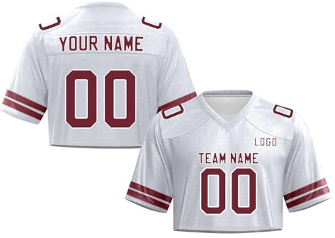 Maillot de Football Américain Femmes Personnalisé (Nom/Numéro), Tenue de Pom-Pom Girl, Crop Top Y2K Streetwear Filles, Haut Court Manches Courtes Encolure V – Léger pour Streetwear/Pom-Pom Girl