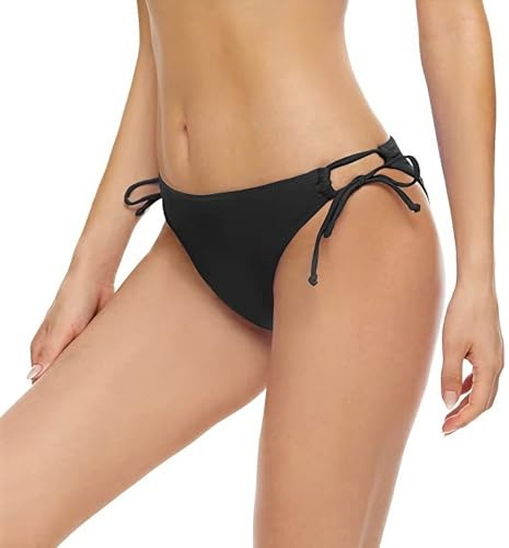 ADUDVLO Women's Adjustable Drawstring Bikini Bottoms | Sexy Side-Tie Mid Waist Swim Shorts | Quick-Dry Nylon Bathing Suit for Beach & Pool (UK) (UK, Alpha, L, Regular, Regular) Black
