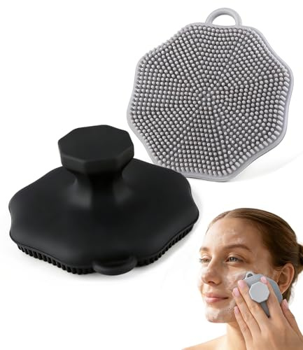 2pcs Lymphatic Drainage Brush, Handheld Silicone face Scrubber for Women Men, for Daily Care, Suitable for Sensitive, Delicate and Dry Skin (Black + Grey)