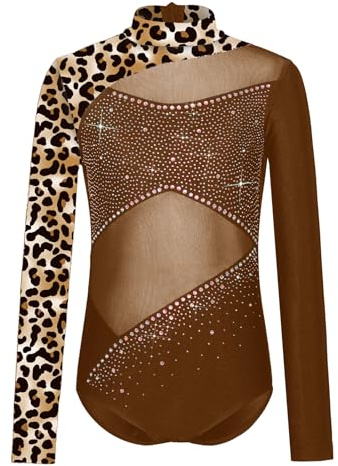 Miutii Traje Gimnasia Niñas Con Brillo Traje Gimnasia Con Estampa Floral Patchwork Ballet Manga Larga Leotard Body Baile Marrón 5-6 años