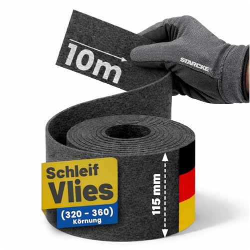 STARCKE® Schleifvlies Metall [10m x 115mm] - Schleifvlies Rolle [320-600] mit Siliciumcarbid - für Edelstahl, Stahl, Aluminium - für Metallfinish und glänzende Oberflächen (320-360)